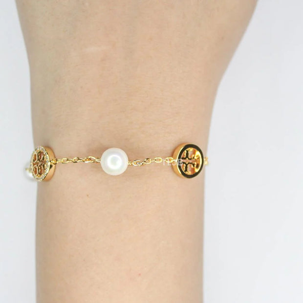 Alphabet T chain pearl studded bracelet