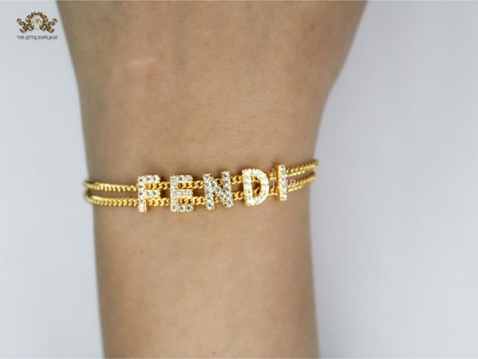 Alphabet F studded charm bracelet