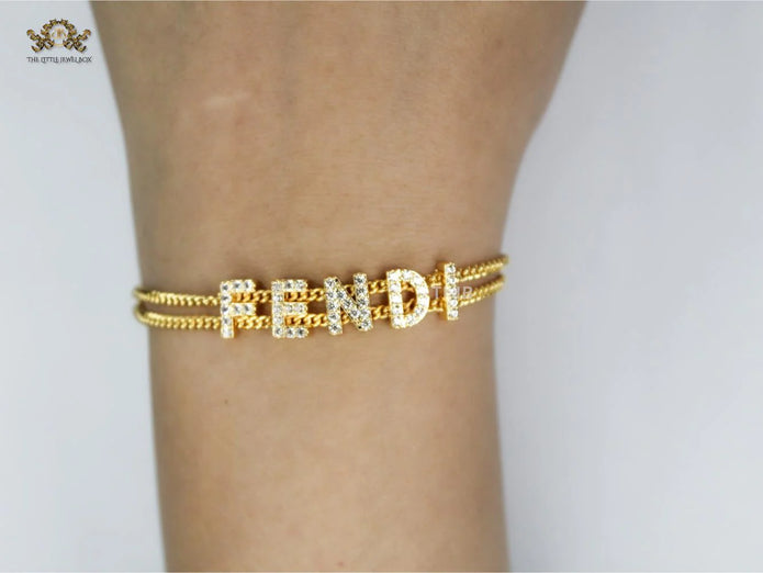 Alphabet F studded charm bracelet