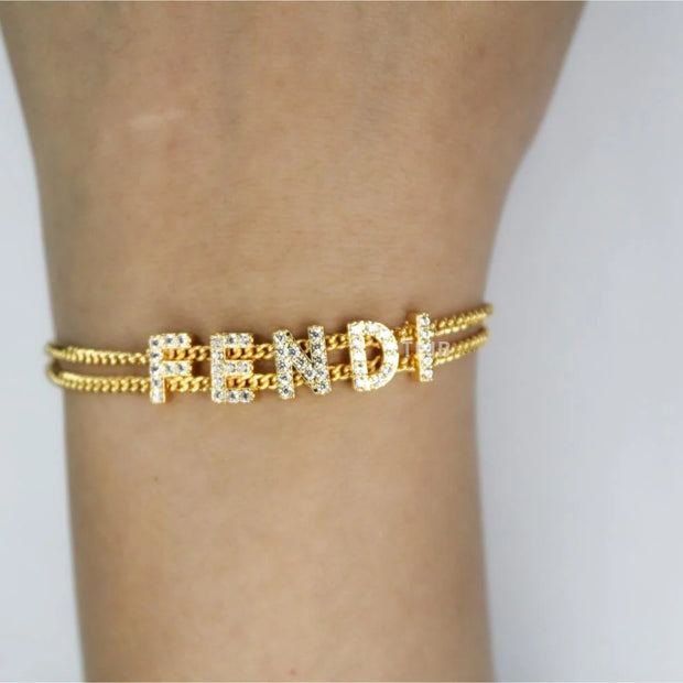 Alphabet F studded charm bracelet