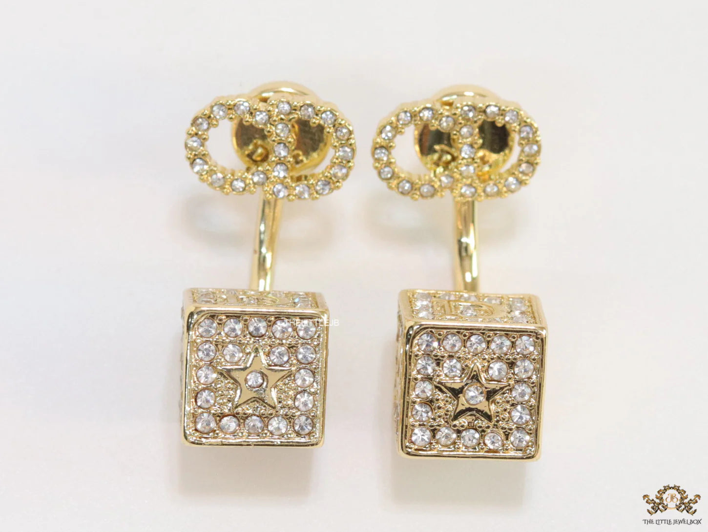 Golden cz tops with alphabet inscribed cz cube drops
