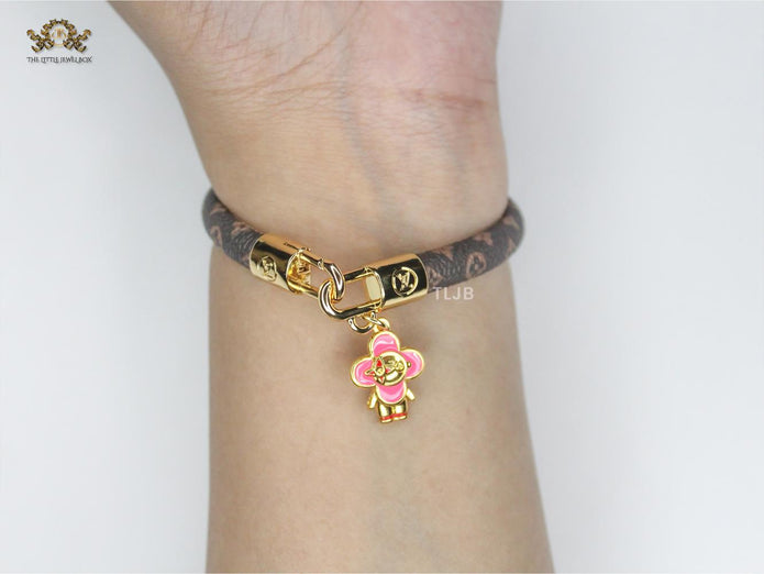 Alphabet L & V Leather bracelet with Pink charm