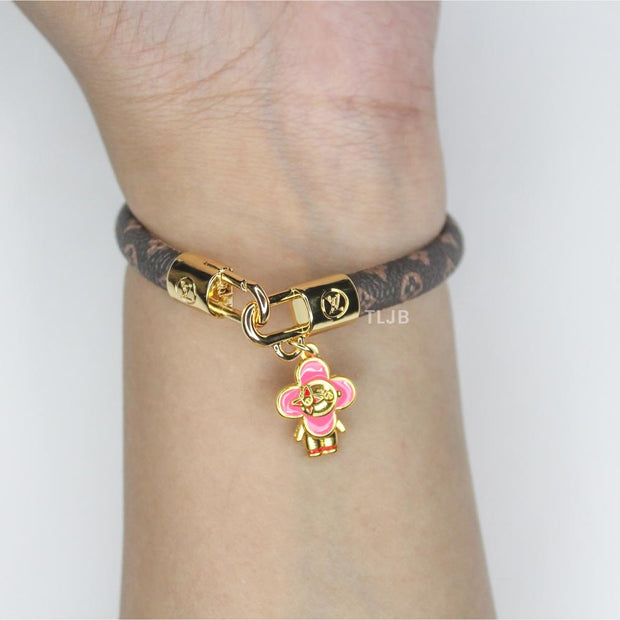Alphabet L & V Leather bracelet with Pink charm
