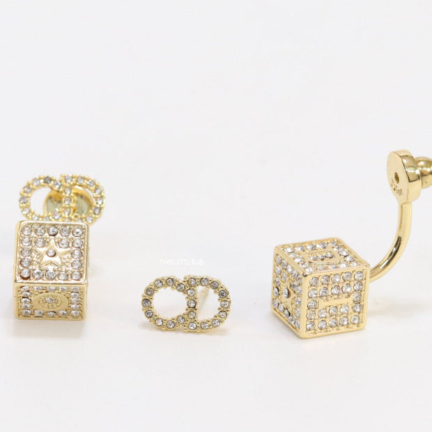 Golden cz tops with alphabet inscribed cz cube drops