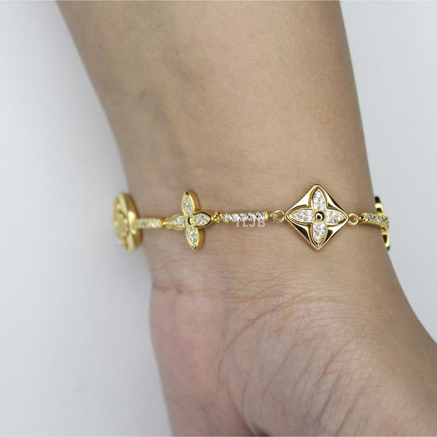 Alphabet L & V gold cz tennis bracelet