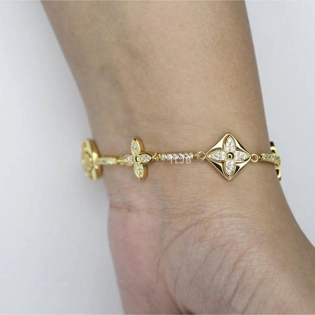 Alphabet L & V gold cz tennis bracelet