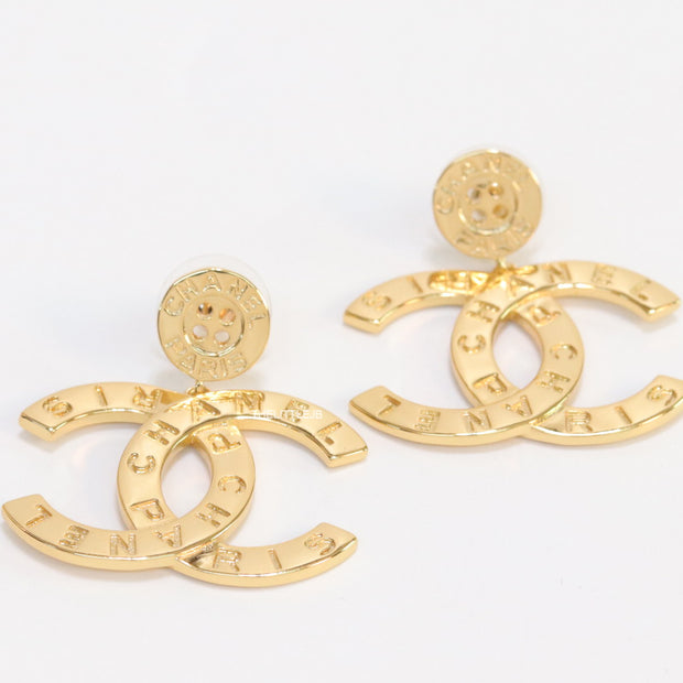 Golden button tops with alphabet inscribed twin C drops