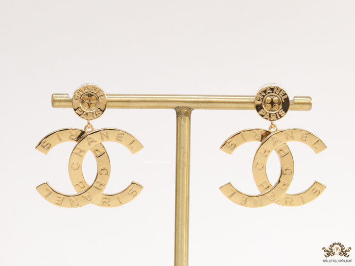 Golden button tops with alphabet inscribed twin C drops