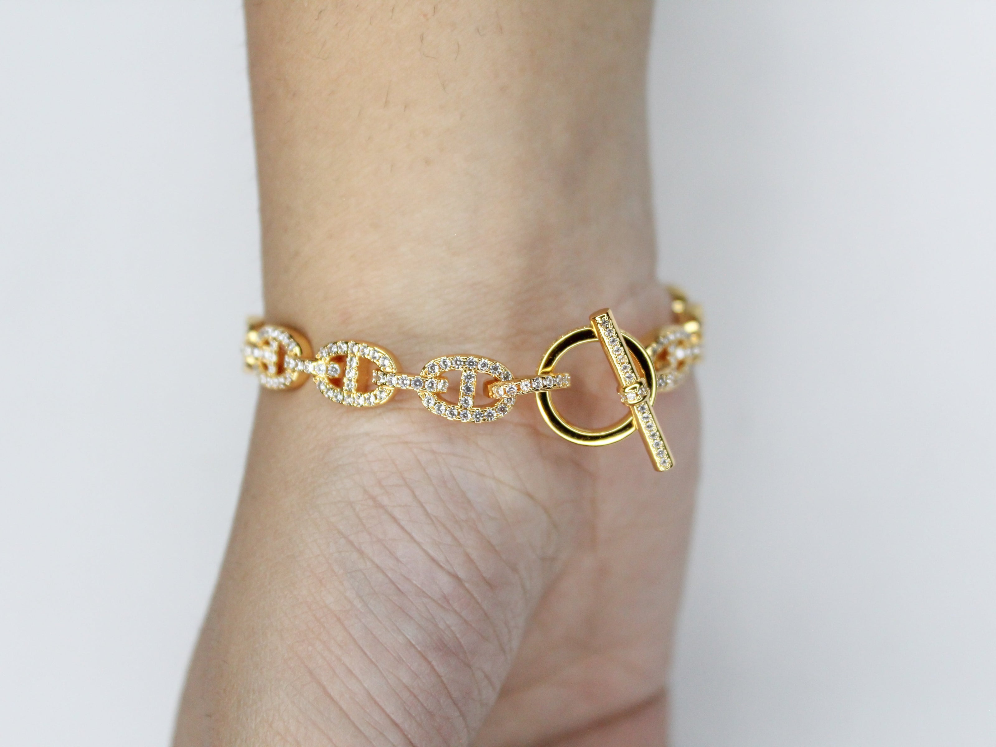 Alphabet H with CZ Gold bracelet