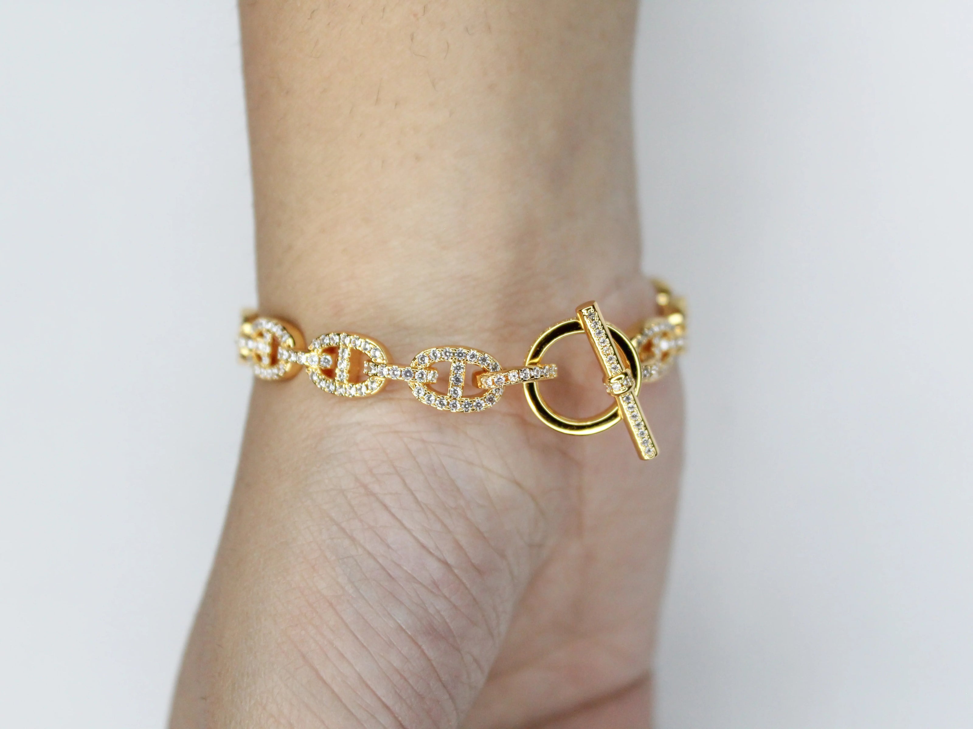 Alphabet H with CZ Gold bracelet