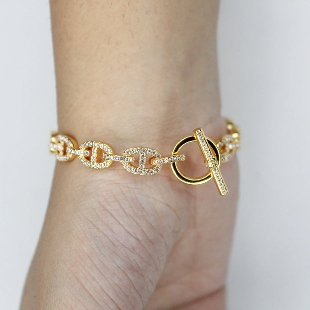 Alphabet H with CZ Gold bracelet