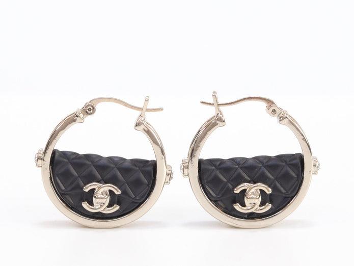 Double C black hoops in pale gold finish