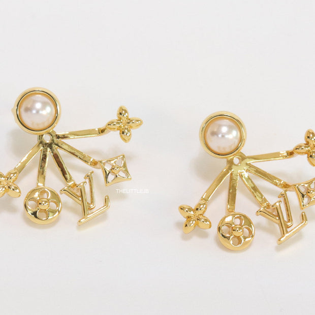 Gold plated detachable pearl tops earrings with various charms