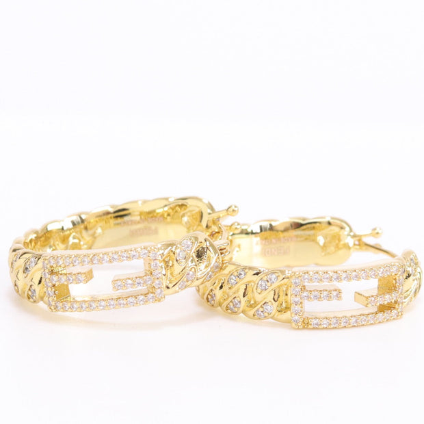 Double F hoops in gold finish with cz