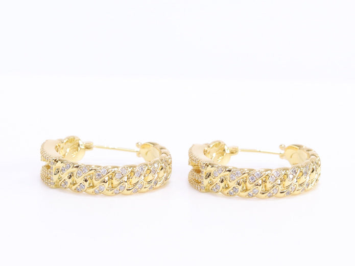 Double F hoops in gold finish with cz