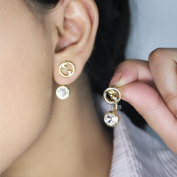 Double G earrings with CZ in gold