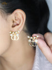 Alphabet C D gold studs with pearl charms