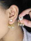 Alphabet C D pearl bomber earrings with cz