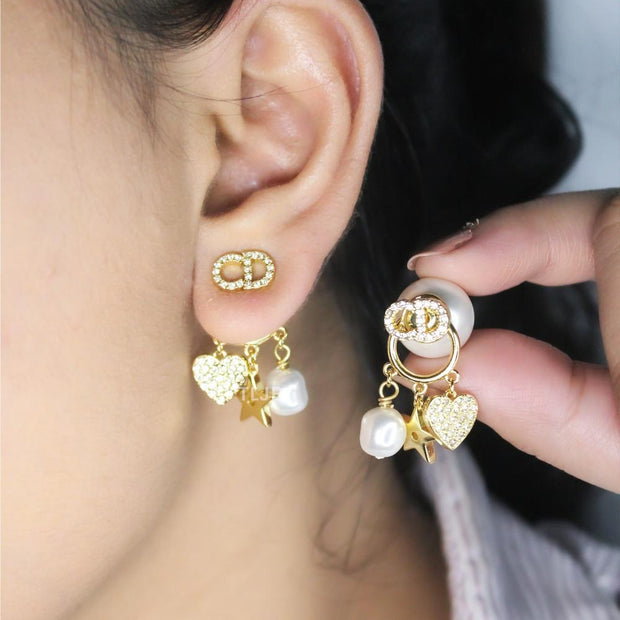 Alphabet CD Pearl CZ mini charmed bomber earrings