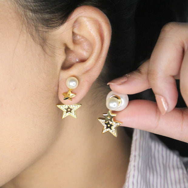 Alphabet CD Pearl CZ bomber star charm earrings