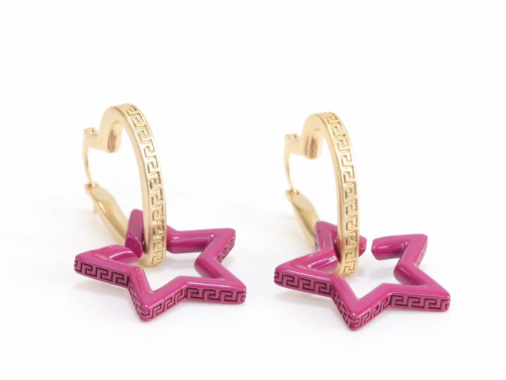 Pink star interlocked hoop in gold finish