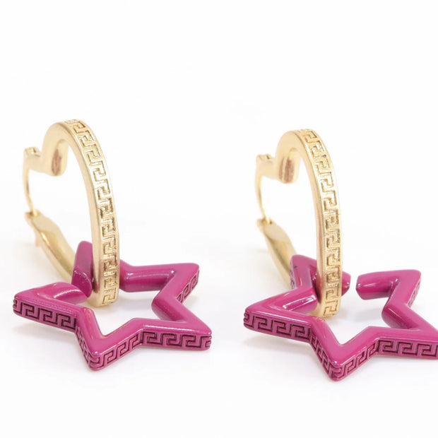 Pink star interlocked hoop in gold finish