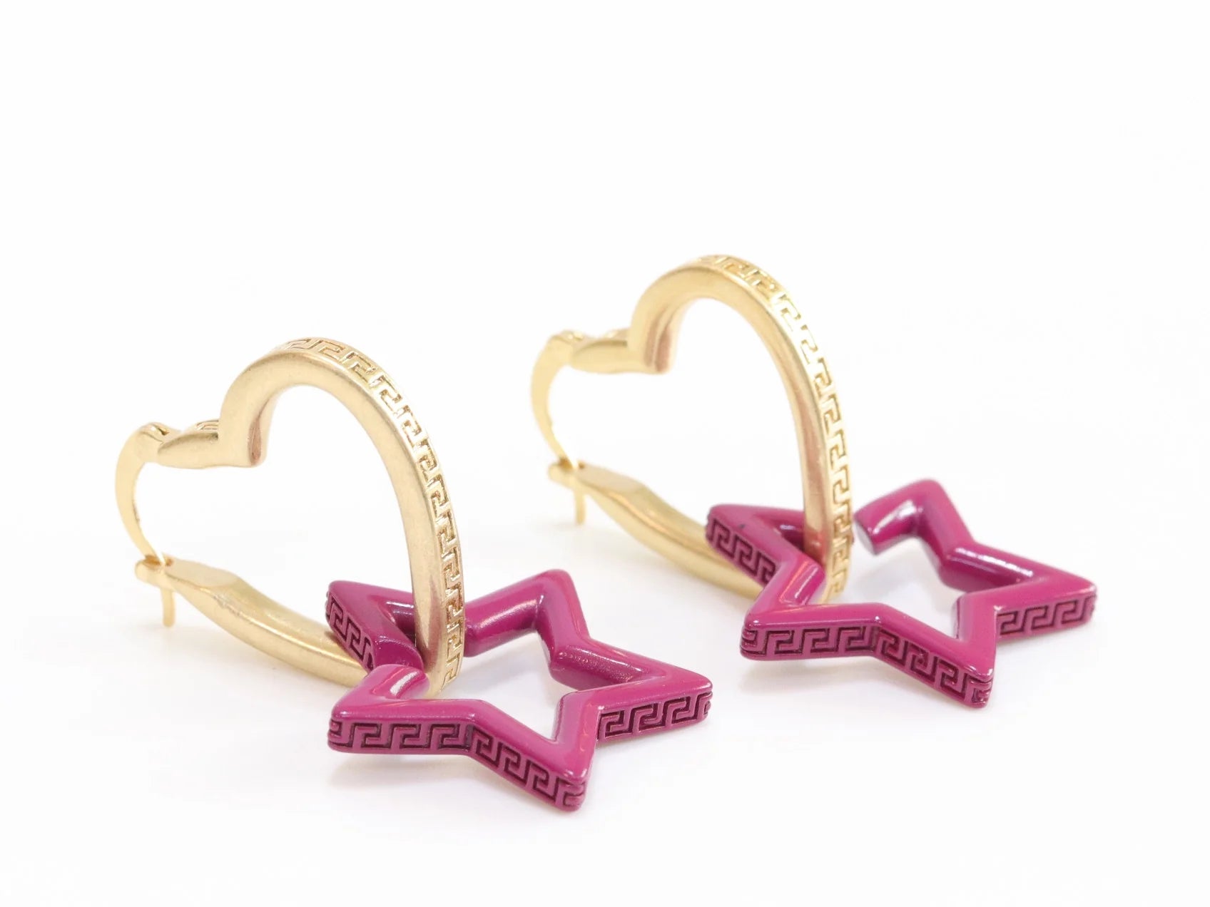 Pink star interlocked hoop in gold finish