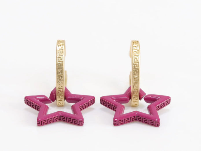 Pink star interlocked hoop in gold finish