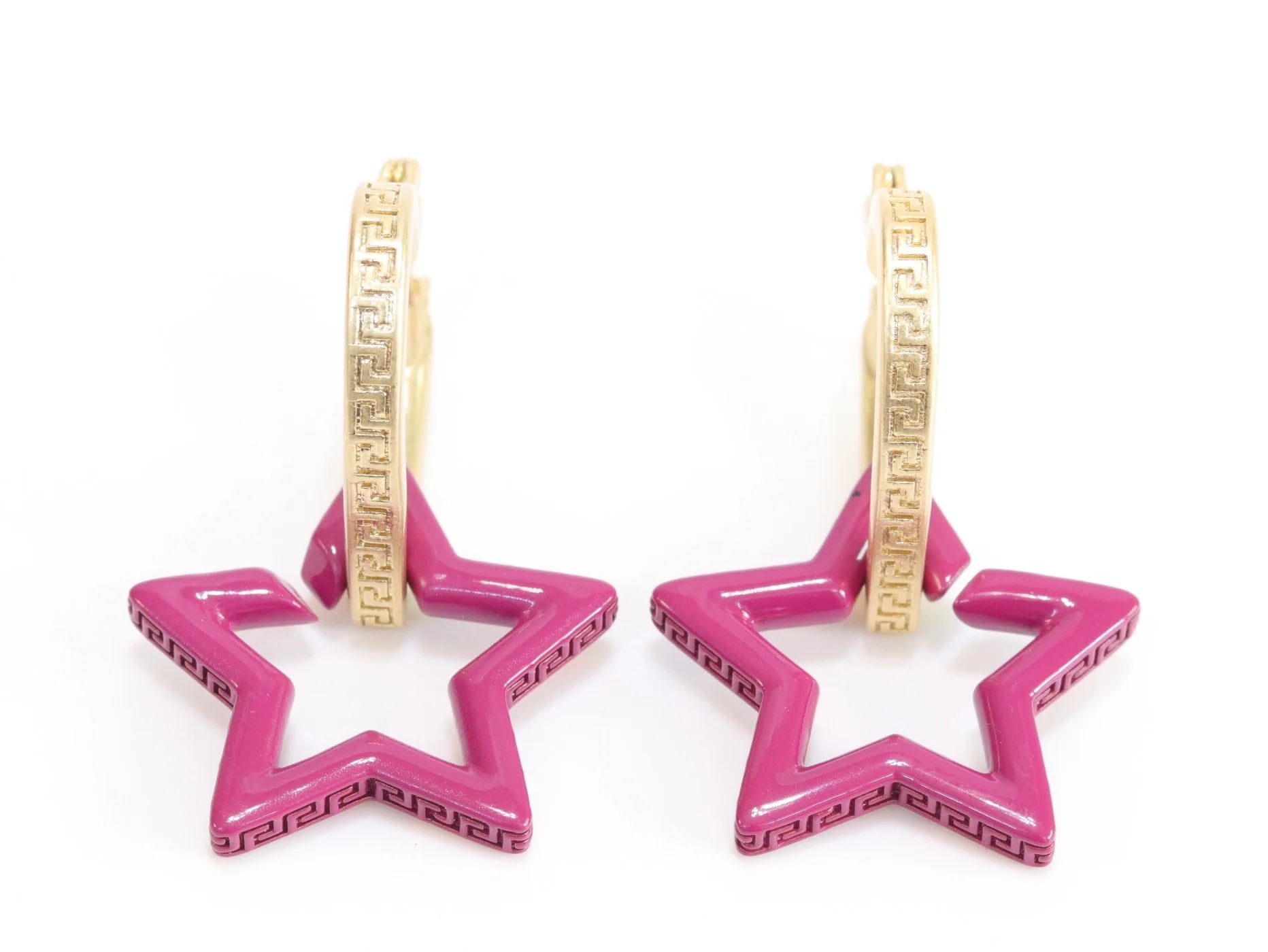 Pink star interlocked hoop in gold finish