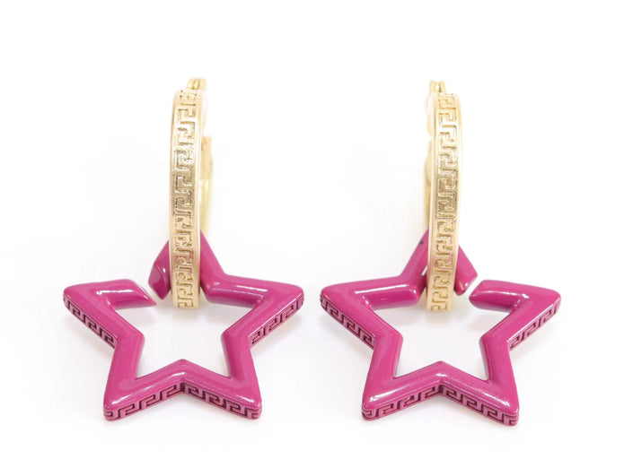 Pink star interlocked hoop in gold finish