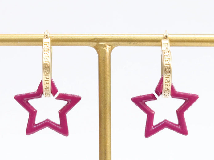 Pink star interlocked hoop in gold finish
