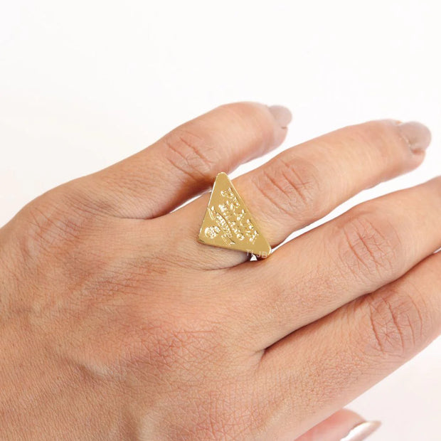 Alphabet embossed gold plated ring
