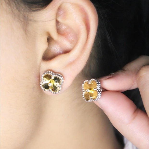 Alphabet VC Celestial gold and cz clover studs