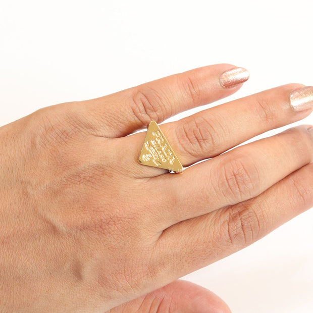 Alphabet embossed gold plated ring