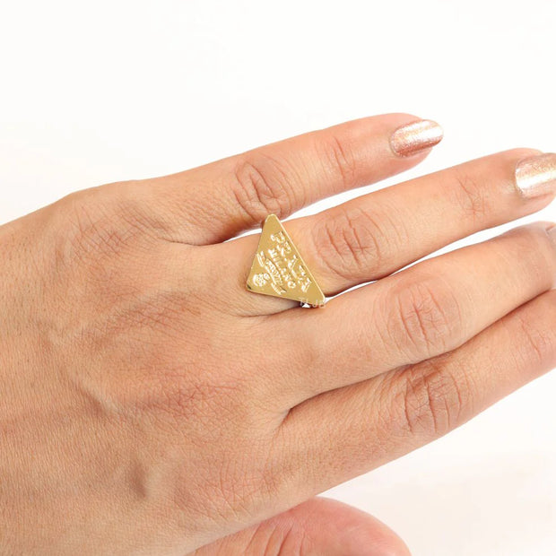 Alphabet embossed gold plated ring