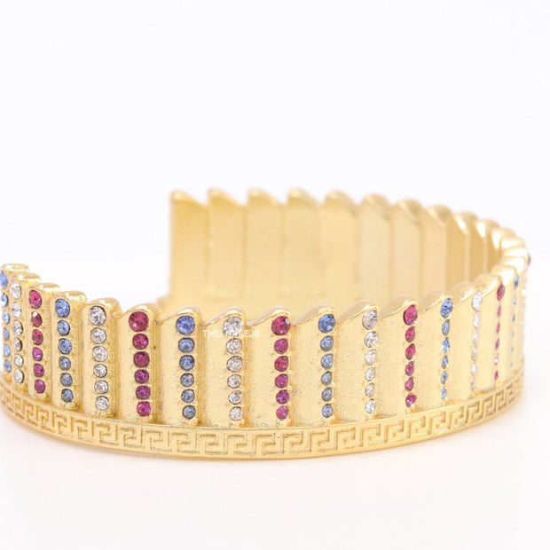 Gold plated matte finish bracelet with multi coloured cubic zirconia stones