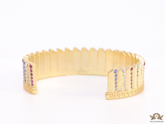 Gold plated matte finish bracelet with multi coloured cubic zirconia stones