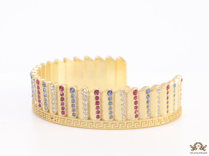 Gold plated matte finish bracelet with multi coloured cubic zirconia stones