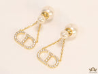 Pearl bomber earrings with cz alphabet initials in drop chains