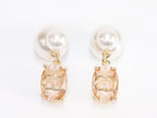 Alphabet C and D dangling baby pink stone pearl studs in rose gold finish