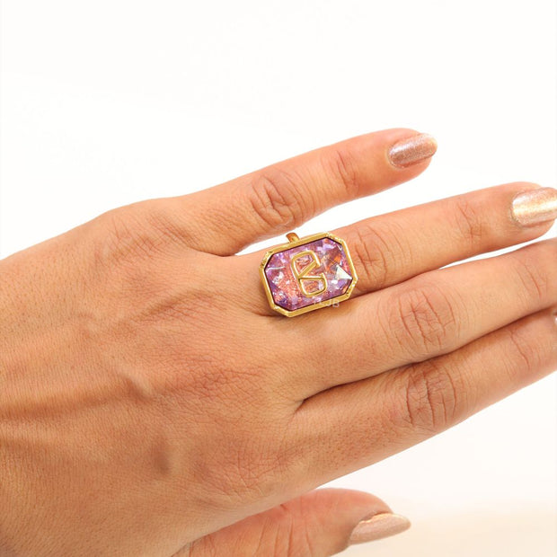 Open V purple stone ring