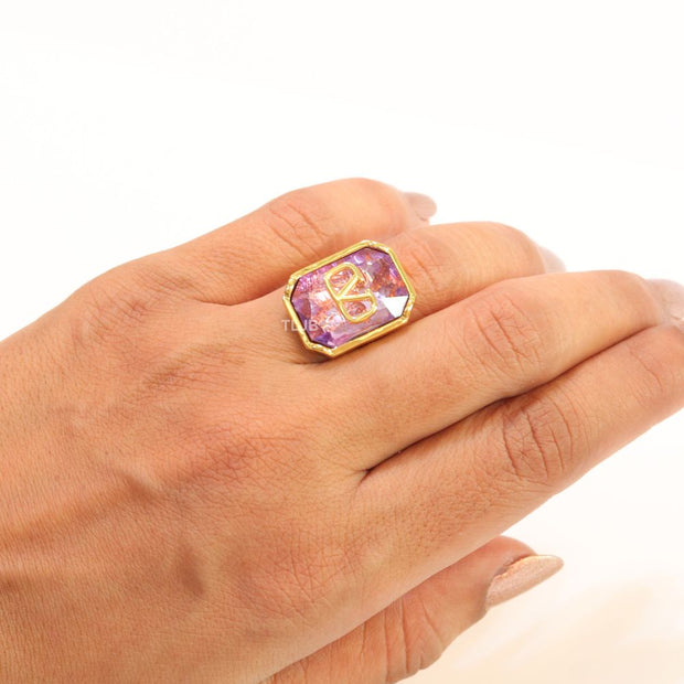 Open V purple stone ring