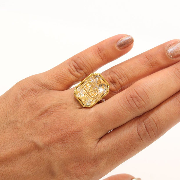 Open V gold plated stone ring