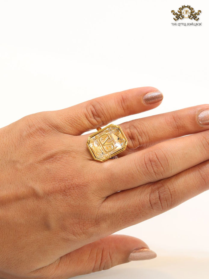 Open V gold plated stone ring