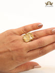 Open V gold plated stone ring