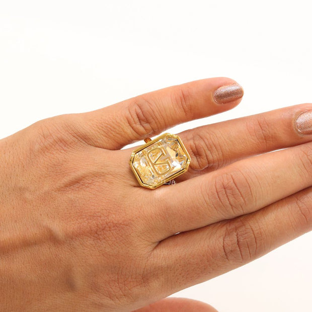Open V gold plated stone ring