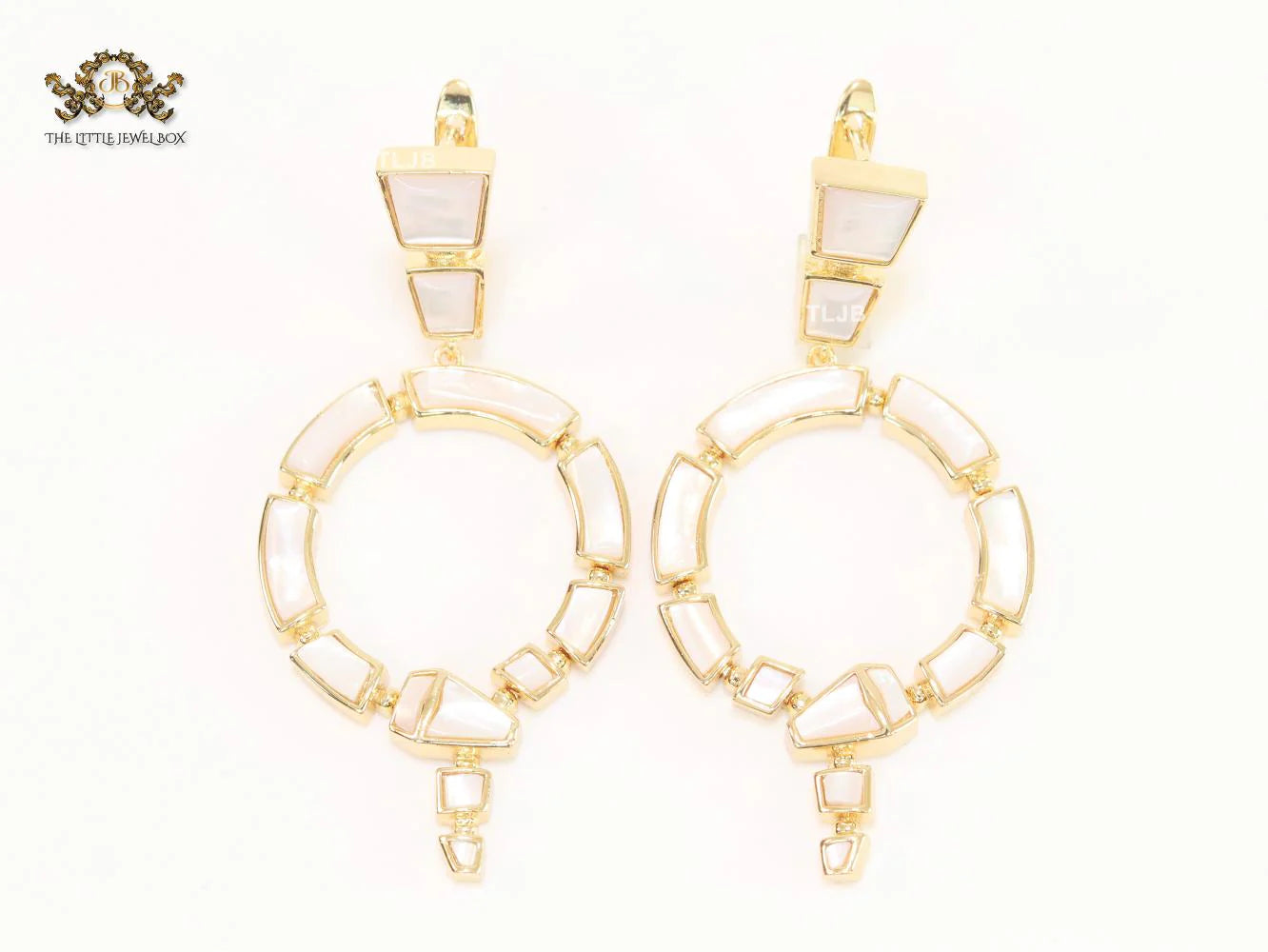 White & gold MOP statement dangles