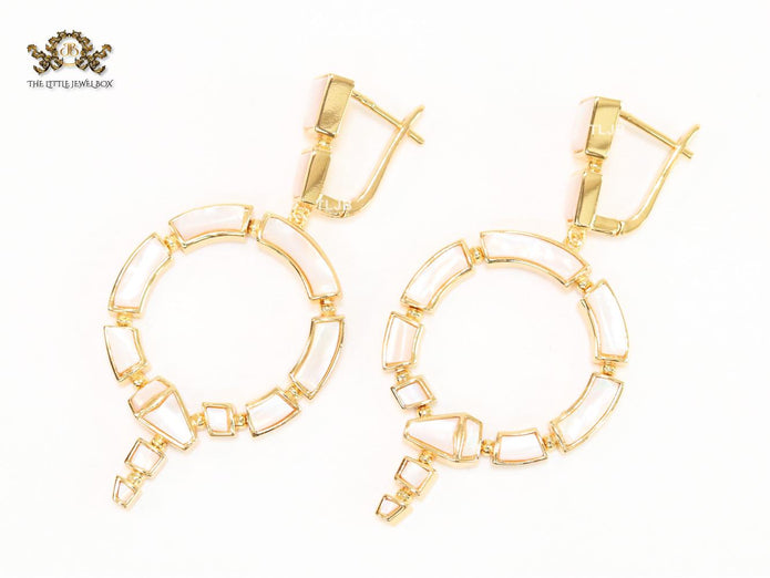 White & gold MOP statement dangles