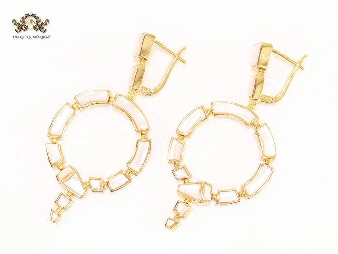 White & gold MOP statement dangles