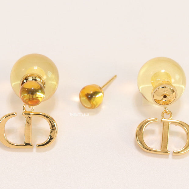Golden pearl bomber earrings with alphabet initial drops